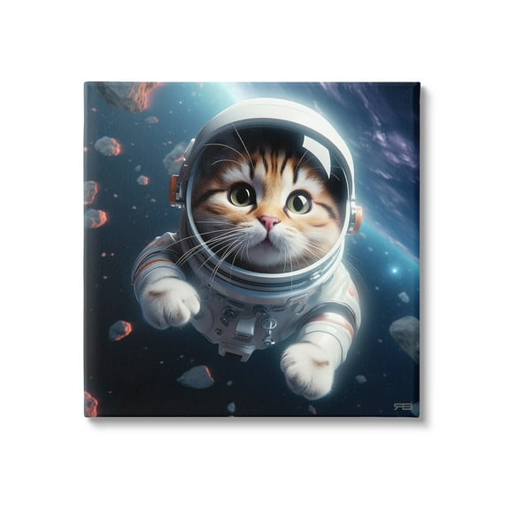 Stupell Industries Astronaut Cat in Space Animals & Insects Painting Gallery Wrapped Canvas Art Print Wall Art, 17 x 17