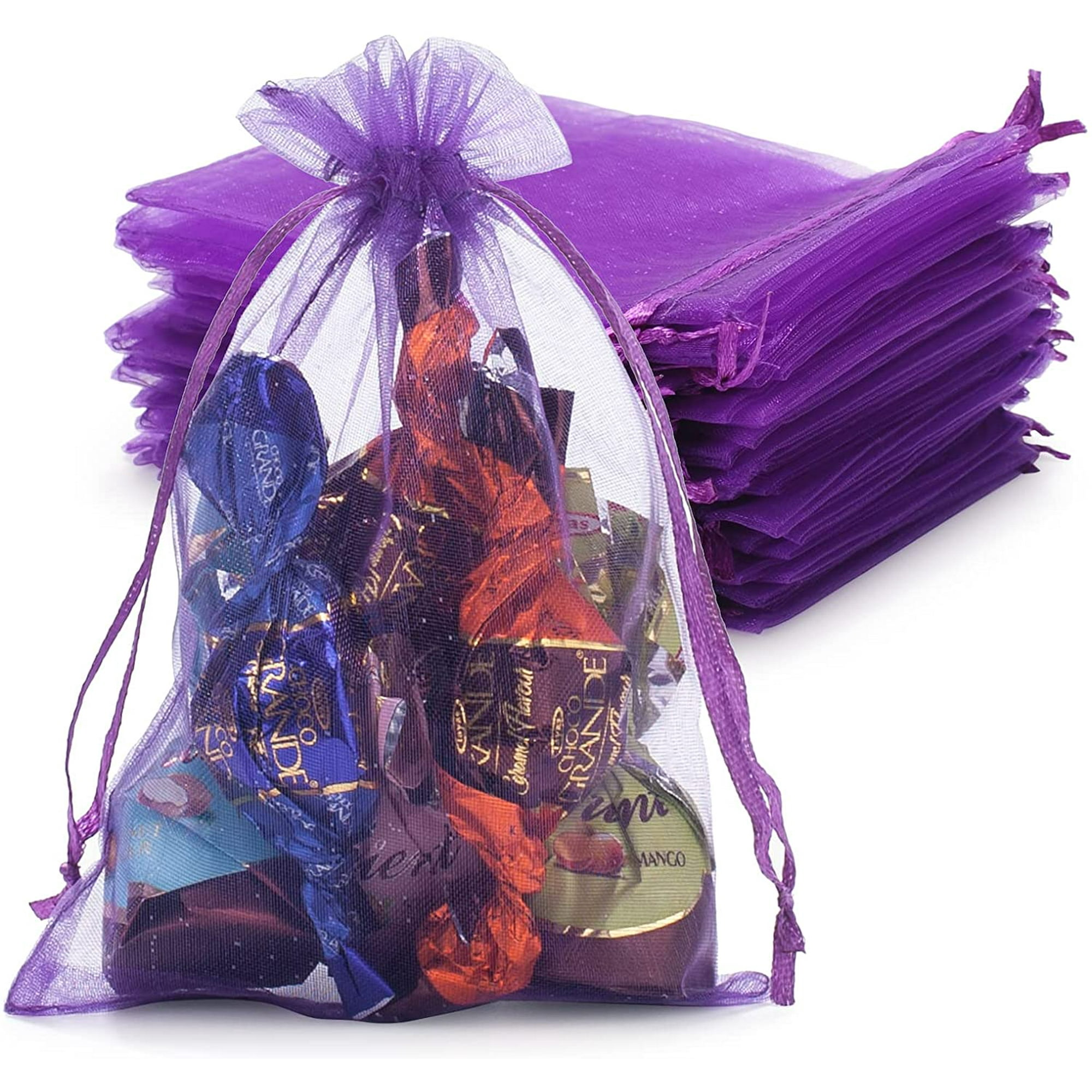 100PCS Premium Sheer Drawstring Organza Bags 4X6 Inch Jewelry Gift Bag Candy Pouch for Party Jewelry Christmas Festival Bathroom Soaps Makeup Organza Favor Bags Purple Walmart