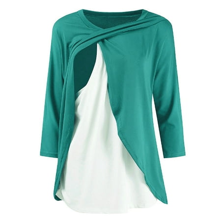 - Jchiup Promotional Maternity Nursing Wrap Long Sleeve Cross Double Layer Blouse T Shirt Top