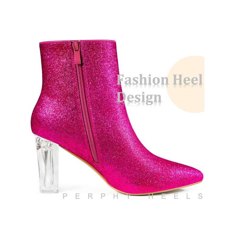 Perphy Clear Block Heel Sparkly Glitter Ankle Boots for Women Walmart