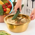 thumbnail image 3 of Nvzi 3 Piece Stainless Steel Kitchen Tools 3 in 1 Drain Basket Fruit and Vegetable Cutter Strainer Bowl Set Drain Pot Basket Grater for Fruit Vegetable Wash Rice Mix - Illusory color, 3 of 4