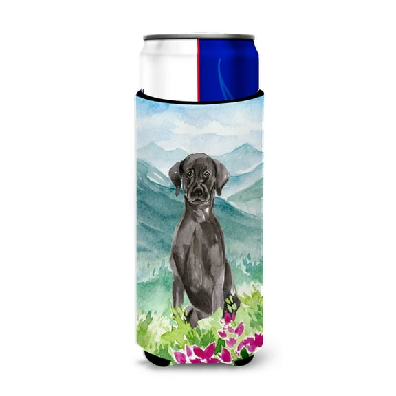 Carolines Treasures CK1992MUK Mountian Flowers Black Lab Michelob Ultra Hugger for slim cans Slim Can multicolor