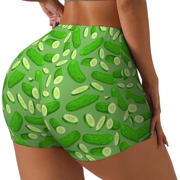 Fotbe Green Cucumber Shorts Sin Costuras – Shorts Deportivos de Cintura Alta para Mujer, Elásticos para Gimnasio, Yoga, Running o Ciclismo-Medium