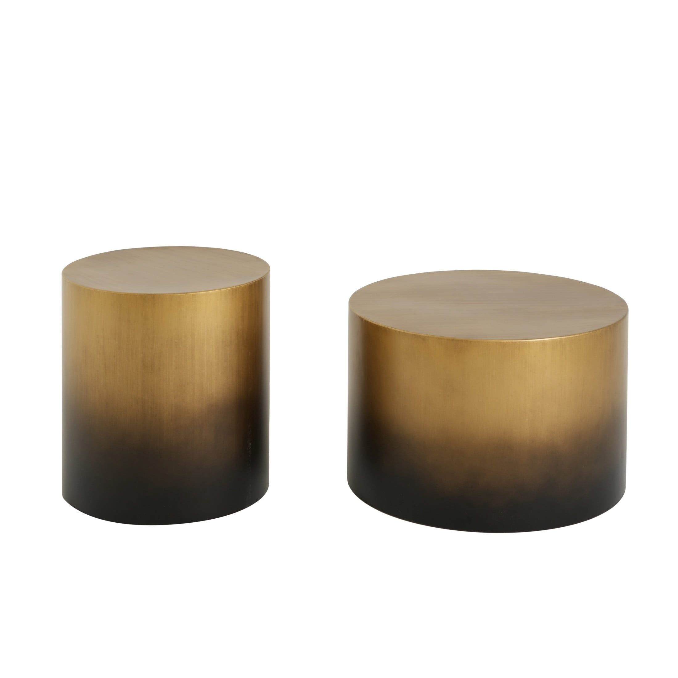 Christopher Knight Home 2-Piece Iron Cylinder Round Drum Coffee and Side Table Set, Antique Brass