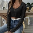 thumbnail image 2 of Fengyings Clearance Long Sleeve Crochet Sweater T Shirt Tops Sexy Sheer Deep V Neck Hollow Out Knit Tee Shirt Top, 2 of 3