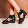 thumbnail image 3 of Modstep Summer Wedges for Women Casual Hollow Out Slip on Back Zipper Sandals Open Toe Leather Rhinestones Wedge Low Heel Shoes Black 6.5-7, 3 of 5