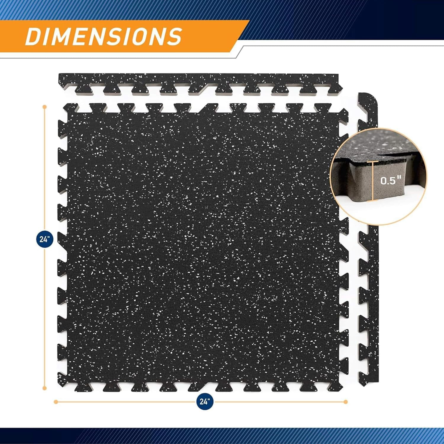 RitKeep Rubber Flooring Mats, 1/2 in x 24 in x 24 in, Sweatproof,  EVA Foam Black Exercise Mats