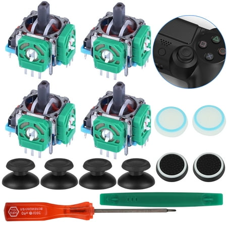3D Analog Joystick Kits for PS4, TSV 4 Pcs Thumbsticks Joystick Replacement Analog Sensor Module Fit for Sony Playstation 4 PS4/Slim/Pro Controller With Screwdriver Repair Kits Parts, Button Caps