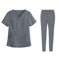 thumbnail image 4 of Conjunto médico femenino, top médico y pantalones deportivos, transpirable, manga corta, color sólido Gris, 4 of 8