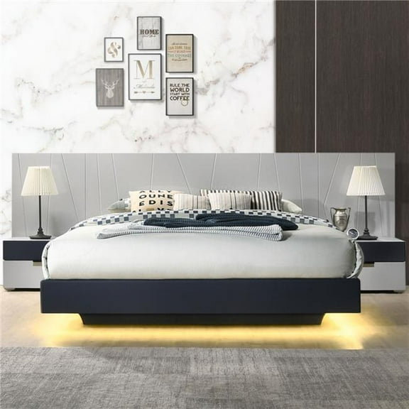 J & M Furniture 18847-K 128 x 82 x 42 in. Marsala King Size Bed, Light Grey & Navy