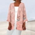 thumbnail image 2 of ZKIRBJV Lightweight Spring Kimonos 3/4 Sleeve Light Weight Cardigan Women Open Front Shrug Cardigan Ethnic Floral Print Dressy Draped Spring Cardigans Pink 3XL, 2 of 6