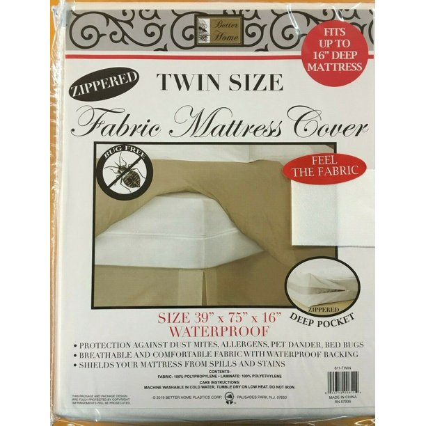 Extra Deep Zippered Fabric Mattress Cover, Protects Against Bed Bugs
