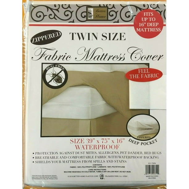 Extra Deep Zippered Fabric Mattress Cover, Protects Against Bed Bugs, 16" Deep, TWIN SIZE
