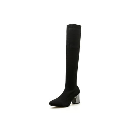 

Ritualay Womens Lightweight Winter Shoes Comfort Solid Over The Kneel Boot Casual Daily High Heel Booties Black 6.5