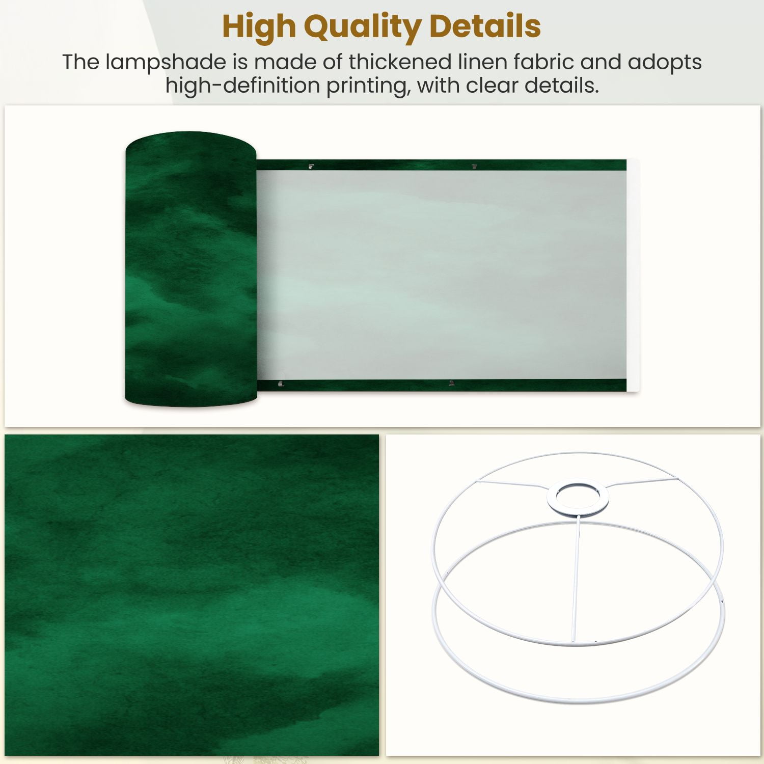 Linen Drum Lampshades Dark green watercolor Emerald green color Art space for design 13"x13"x10" Light Shade for Table Lamps Floor Lamp Shades Lampshade Replacement Assembly Required