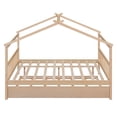 thumbnail image 5 of Harper & Bright Designs Full Size Wooden House Bed with Trundle, Wood Montessori Daybed Frame with Roof for Kids Teens, Natural, 5 of 10