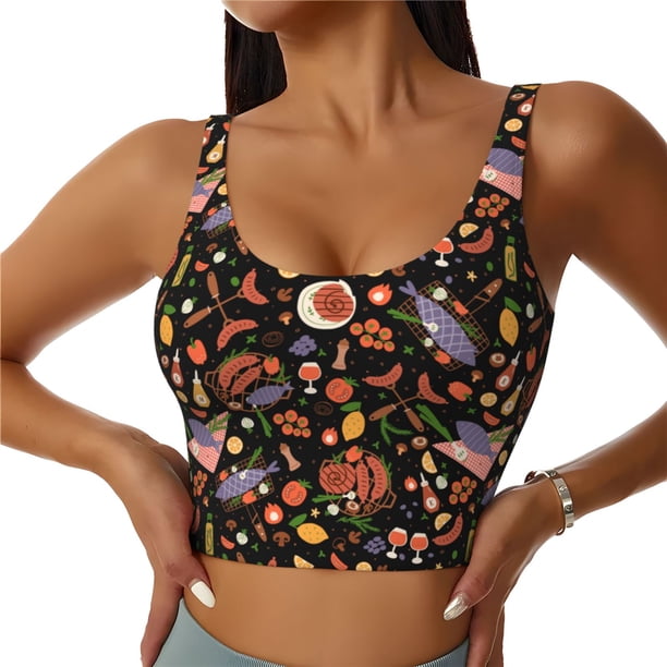 Fotbe BBQ Party Sujetador Deportivo Largo sin Aros para Mujer con Almohadillas y Soporte Medio, Transpirable y Absorbente, Camiseta Tipo Chaleco o Tank Top-XX-Large
