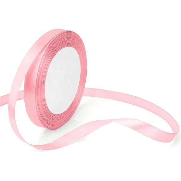 Pink Ribbon for Gift Wrapping Light Pink Satin Ribbon for Flower Bouquet Silk Fabric Ribbons For Crafts, Hair, Balloon, Bow, Wedding, DIY Sewing