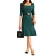 thumbnail image 1 of Vestido de oficina para mujeres Inspire Chic, con cuello cuadrado, hasta la rodilla, con cinturón, color verde oscuro-1, 1 of 6