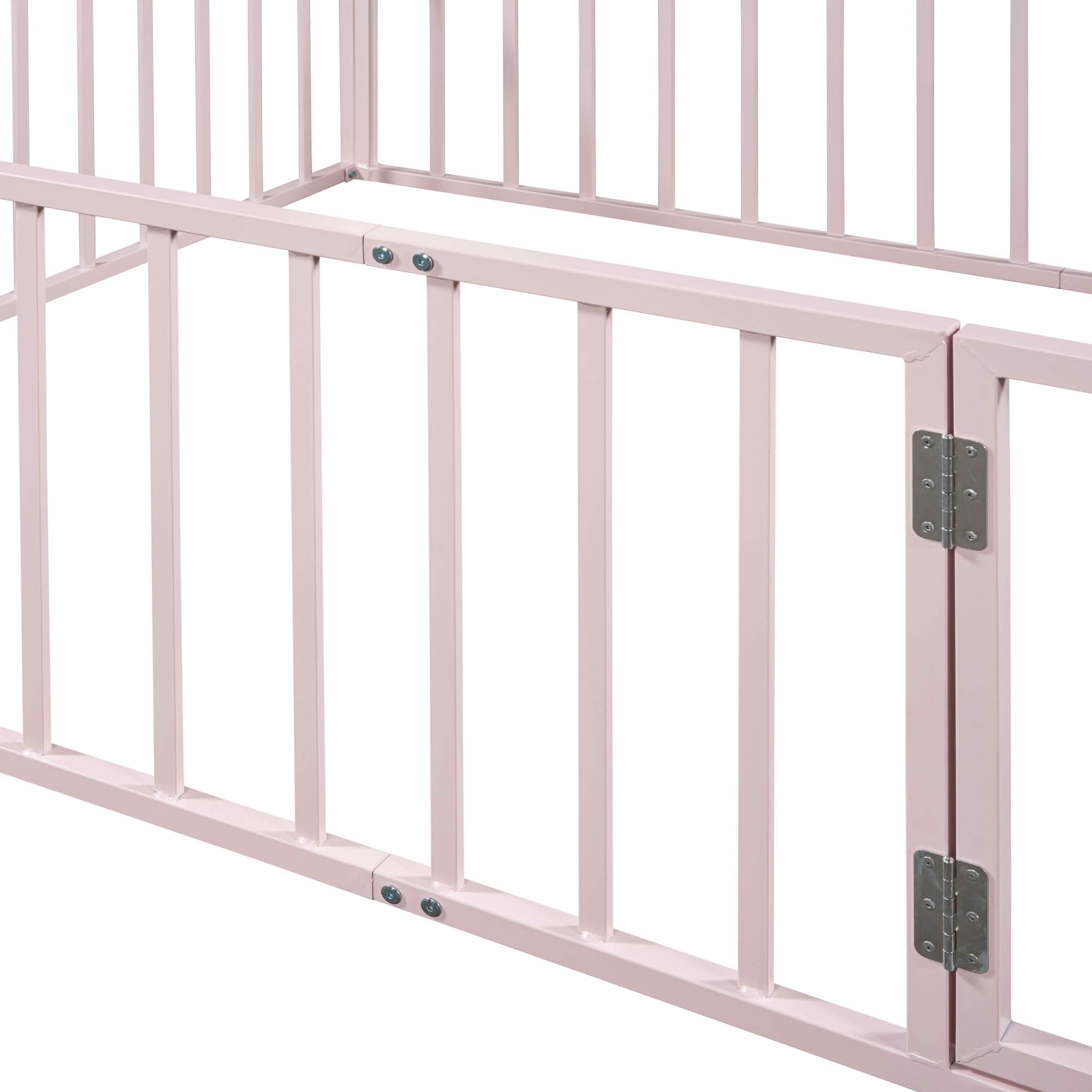 MAYEERTY Metal Floor Bed Frame with Fence and Openable Door Kids Play and Sleep Space