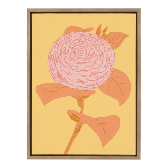 Kate and Laurel Sylvie Peony in Yellow Framed Canvas Wall Art by Apricot and Birch 18x24 Gold Decorative Floral Art for Wall