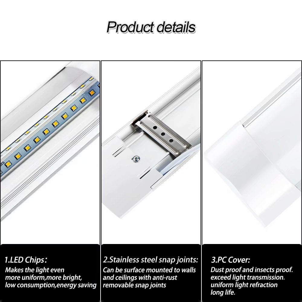 4 Pack 30W 3FT LED Ceiling Batten Tube Bar Light Cool White Office Shop Fixtures 