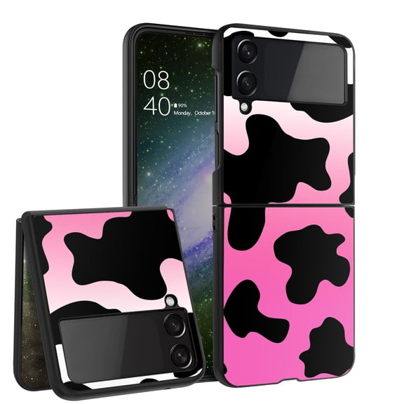 ANJ Hard Protective Printed Case Cover Compatible with Samsung Galaxy Z Flip 4 - Pink Gradient Cow Print