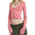thumbnail image 2 of TRKIYQC Blusas cortas de corte bajo para mujer, blusas cortas de manga larga de un solo pecho de color liso, prendas de punto de ombligo informales ajustadas TRKIYQC  moda, 2 of 6