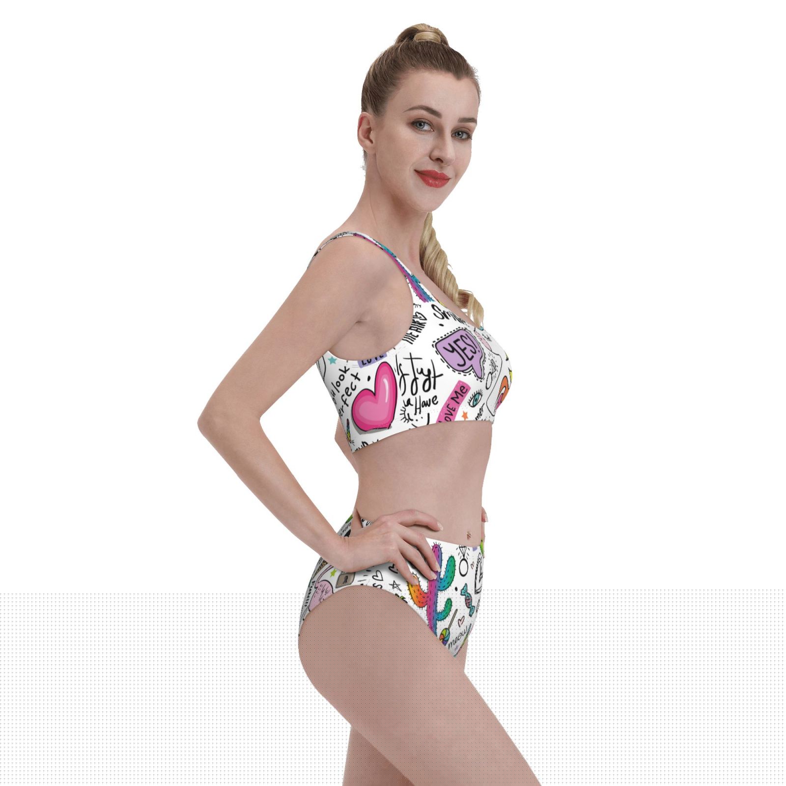 thumbnail image 4 of Daiia Fun Animal with Unicorn printed 2 piece Swimsuit Bikinis for Women High Waisted Racerback Bathing Suits Summer Tummy Control Scoop Neck Swimwear-Small, 4 of 8