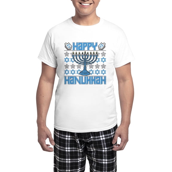 CafePress - Happy Hanukkah Men's Light Pajamas - Men's Light Loose Fit Cotton Pajama Set