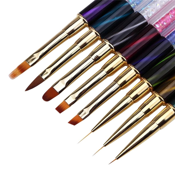 Juego de pinceles para uñas acrílicos profesionales, pinceles para uñas de gel UV, punta francesa, aplicación de arte de uñas, pinceles de diseño, líneas de detalle, delineador, bolígrafo con tapa