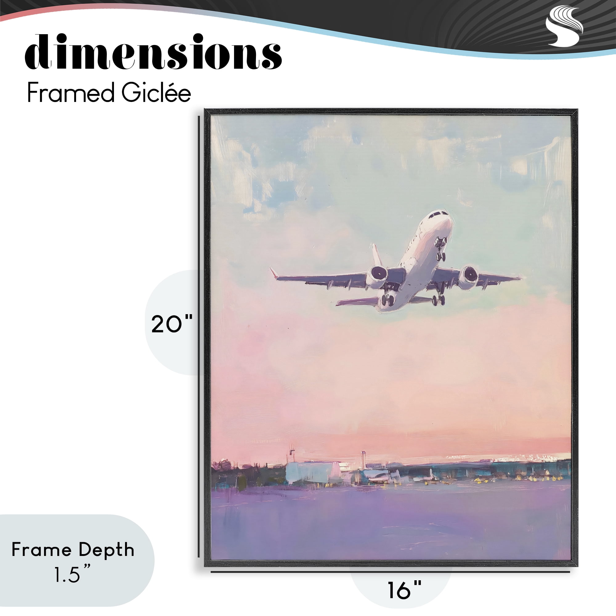 Stupell Industries Airplane Takeoff into Pastel Skies Black Framed Giclee Art, design by The Prints Vibe