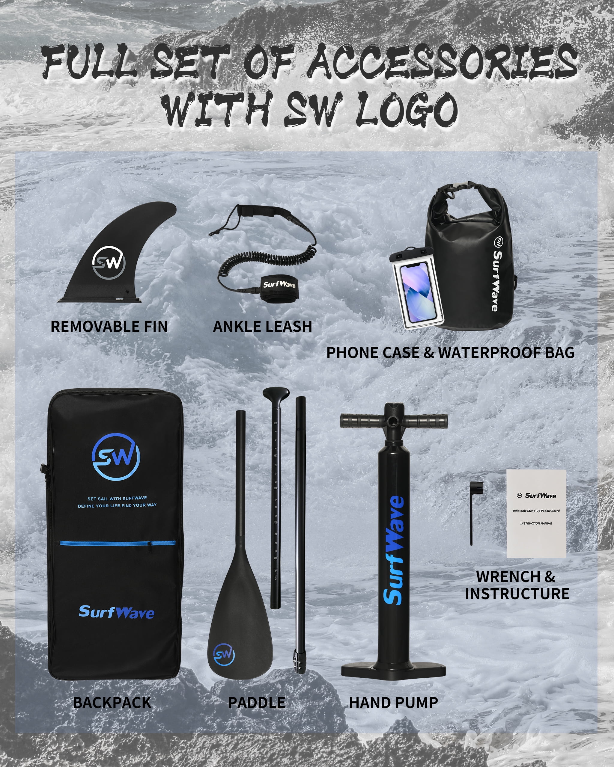 E-Western Inflatable 11' Stand Up Paddle Board - Lightweight, Durable PVC, Light Green Multi, Accessories Included, 37"x15"x11" for All-Level Water Sports Enthusiasts
