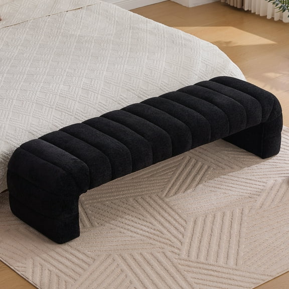 MDAQMD 66.7"Bedroom End Of Bed Bench Comfortable End Of Bed Ottoman Modern Chenille Extra Wide Entryway Daybed Chaise Living Room Entryway Bench Black