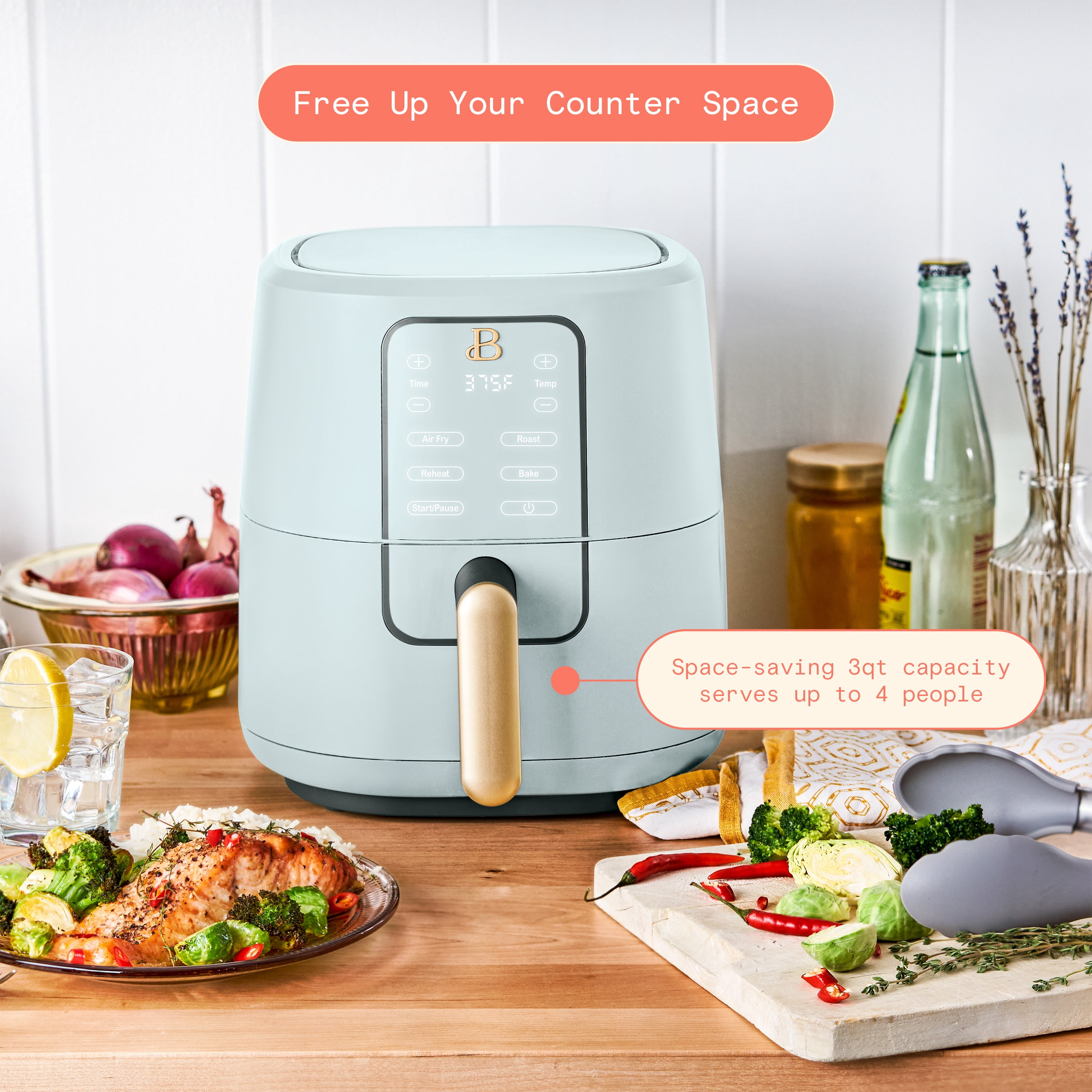Beautiful 3 Qt Air Fryer with TurboCrisp Technology, EverGood™ Ceramic Nonstick Coating, Hydrangea by Drew Barrymore