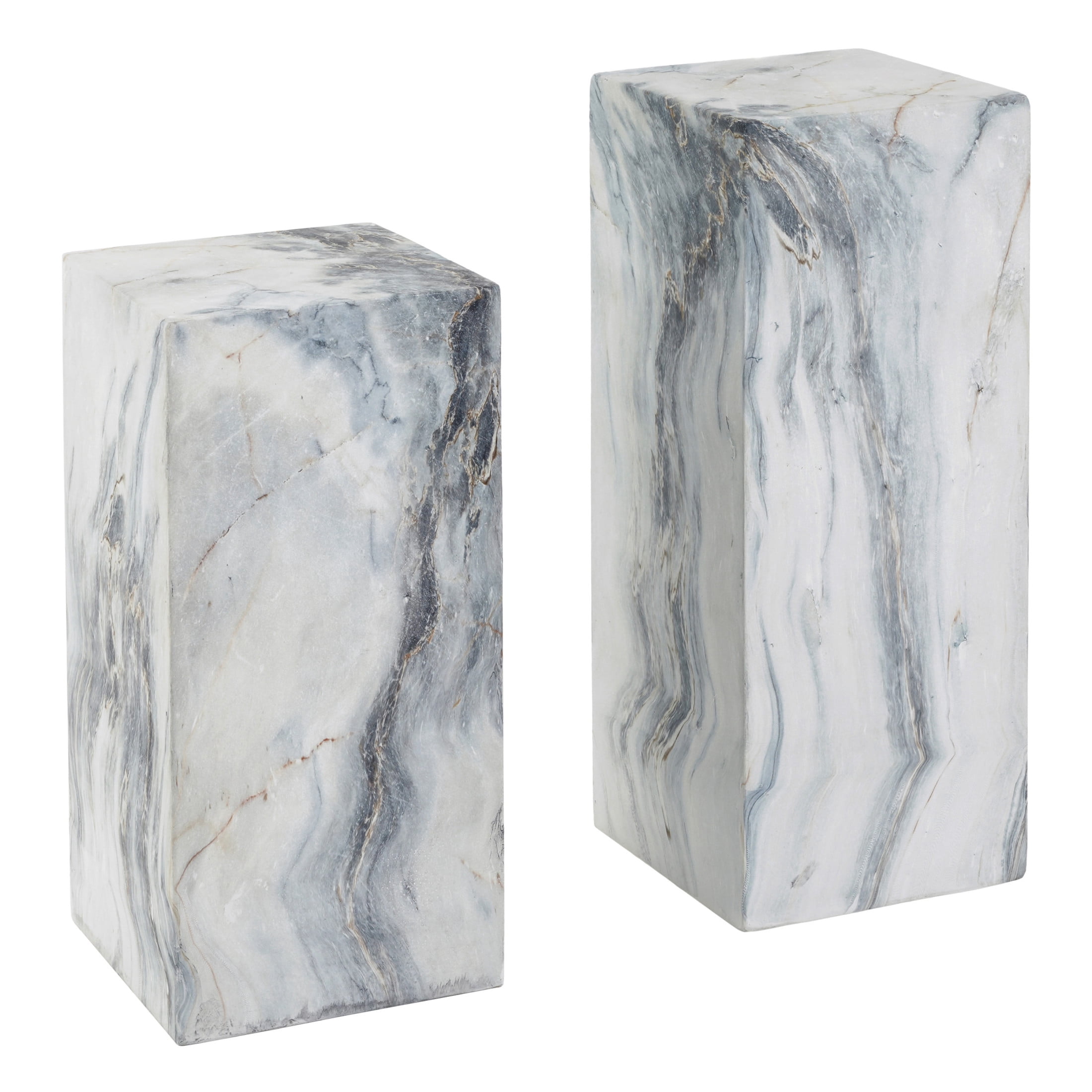 Christopher Knight Home Indoor Outdoor Handcrafted Modern Pedestal Plant Stand, Marble Effect, Set of 2