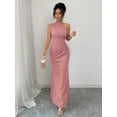 thumbnail image 4 of Dusty Pink Sleeveless One-Shoulder Ruched Waist Elegant Maxi Dress, 4 of 7