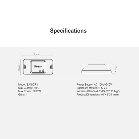 Basicr3 Wifi Diy Smart Switch With Timer Internet App Voice Lan Control Diy Mode Work With Home Nest Walmart Canada