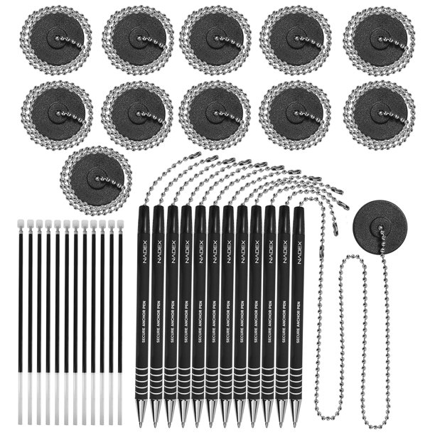 Set de 12 bolígrafos de seguridad negros Nadex con cadenas