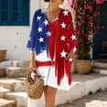 thumbnail image 4 of Women's 4th of July 250 Years Anniversary V Neck Star Print Dress Loose Fit Oversized Shoulder Casual Summer Midi Dress Independence Day Patriotic USA Flag Tunic Top Red S, 4 of 5