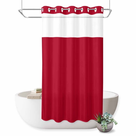 No Hook Shower Curtain for Bathroom, Pure Red Waterproof Hotel Quality Shower Curtains, Simple Solid Color Single Layer & Mesh Top Washable Fabric Bath Curtain Decor 36''x72''