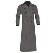 POROPL Dark Gray Trench Coat Men Winter Solid Color Warm Lapel Coat Business Long Coat Size M