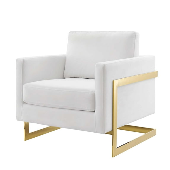 Accent Chair, Velvet, Metal Steel, Gold White, Modern Contemporary Urban Design, Living Lounge Room Hotel Lobby Hospitality