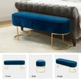 thumbnail image 6 of Velvet Upholstered Entryway Bench Bed Foot Stool with Horseshoe-shaped Metal Base Bedroom Navy, 6 of 6