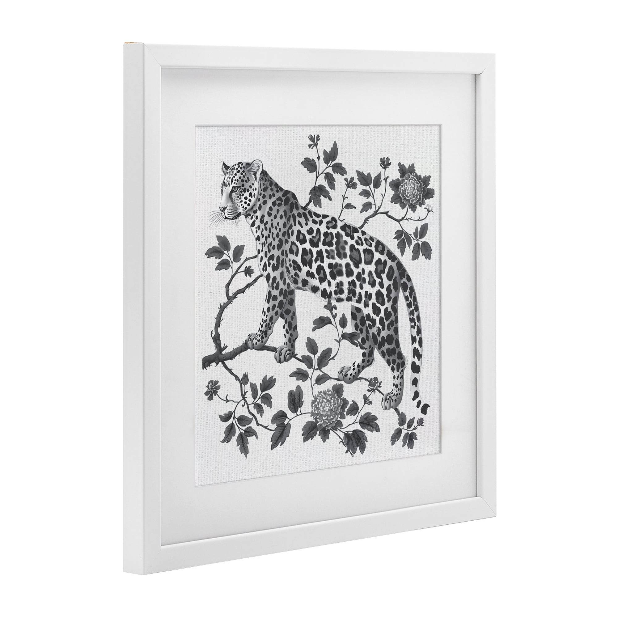 Monochrome Detail Leopard White Framed Print Under Glass, design by Lettered and Lined