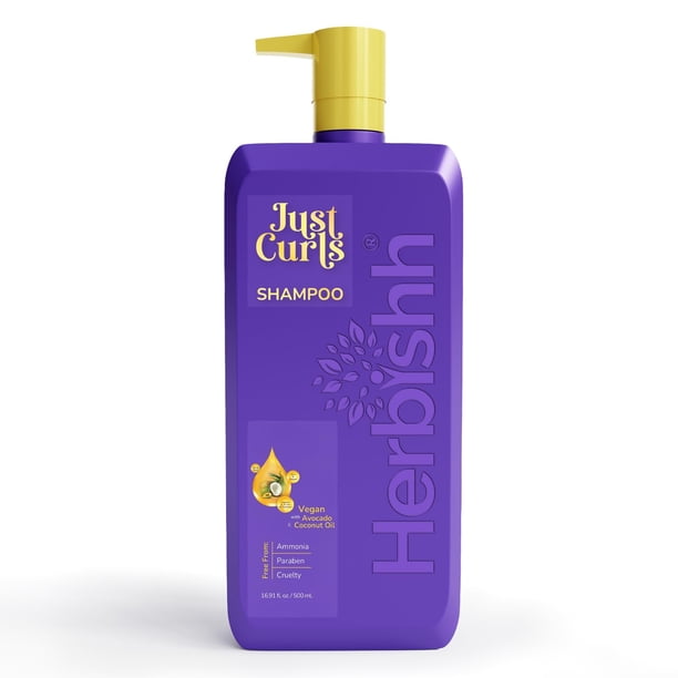 Herbishh Just Curls Shampoo with Coconut Oil, Cleanses and Hydrates for Strong and Soft Curls, Deep Nourishment & Reduces Frizz, Revives Damaged Hair, Paraben-Free & Vegan (16.91 fl.oz)