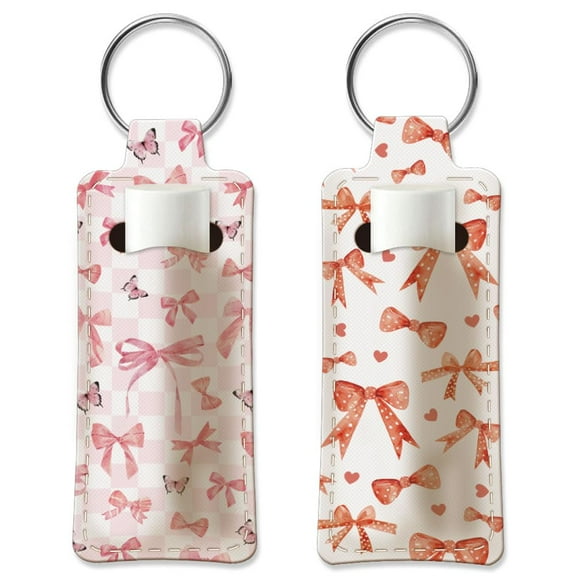 2Pcs Bowknot Chapstick Holder Keychain 3.8x1.5 Inch Elastic Diving Fabric Lipstick Chapstick Keychains Elastic Diving Fabric Portable Lipstick Sleeve Travel Key Ring Holder for DIY handcrafting