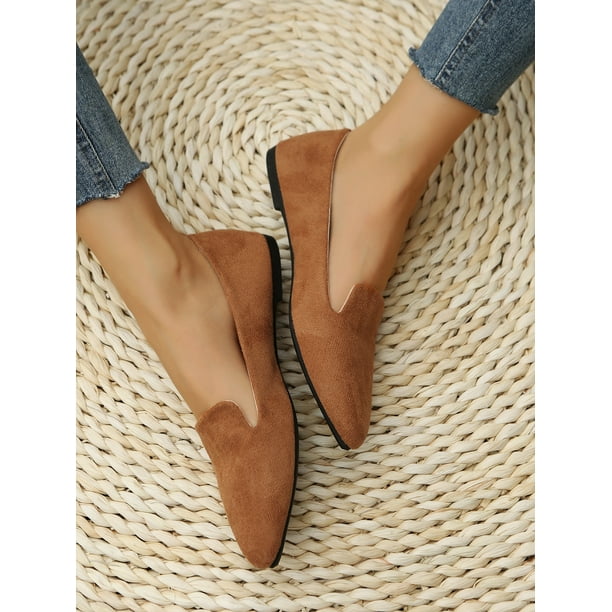 Women's Large Size 35-45 Pointed Toe Shallow Mouth Flat Shoes, Autumn New Outdoor Daily Soft-Sole Work Shoes, Driving Loafers, Flat Single Shoes