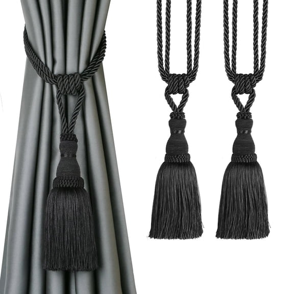 BEL AVENIR 2 Pack Curtain Tiebacks Tassel Drapery Tie-Backs Rope Handmade Holdbacks Home Office Hotel Decorative (Black, 2 Pack)