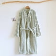 thumbnail image 2 of Cotton Stripe Bathrobe for Women Fall Winter Kimono Soft Terry Cloth Robes Comfortable Loungewear Nightwear (L, Green), 2 of 4